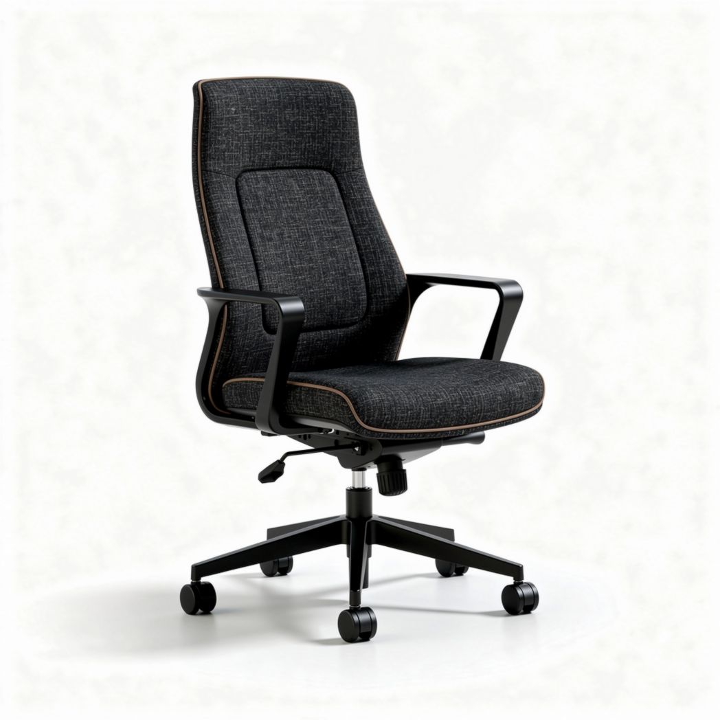 Ergonomic office chair with adjustable height and black fabric upholstery