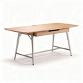 Modern wooden desk with metal legs and drawer for home office workspace