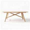 Natural wood dining table with cross leg design 150 x 75 x 75cm