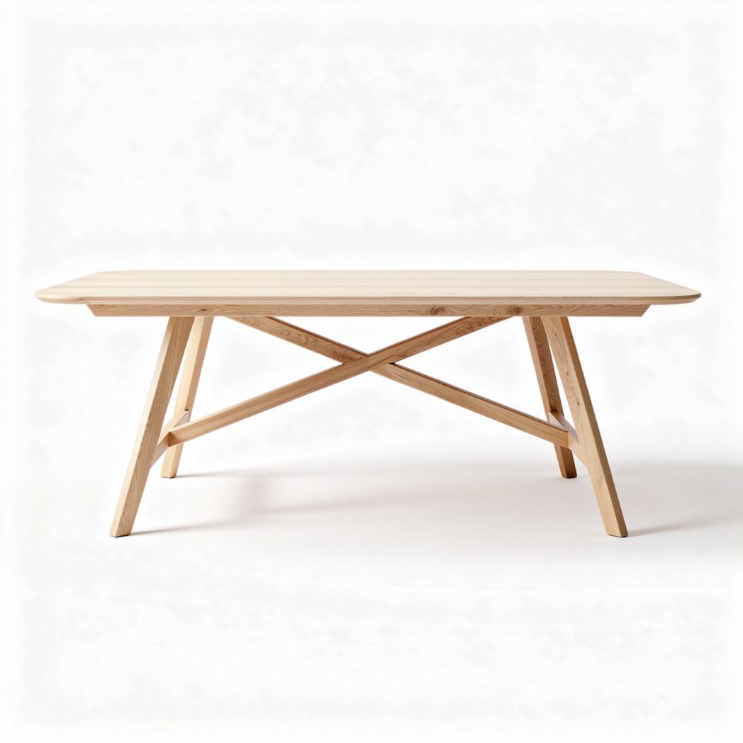 Natural wood dining table with cross leg design 150 x 75 x 75cm