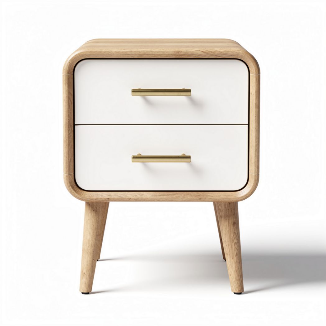 Modern nightstand with oak wood frame and white drawers dimensions 45 x 40 x 60cm