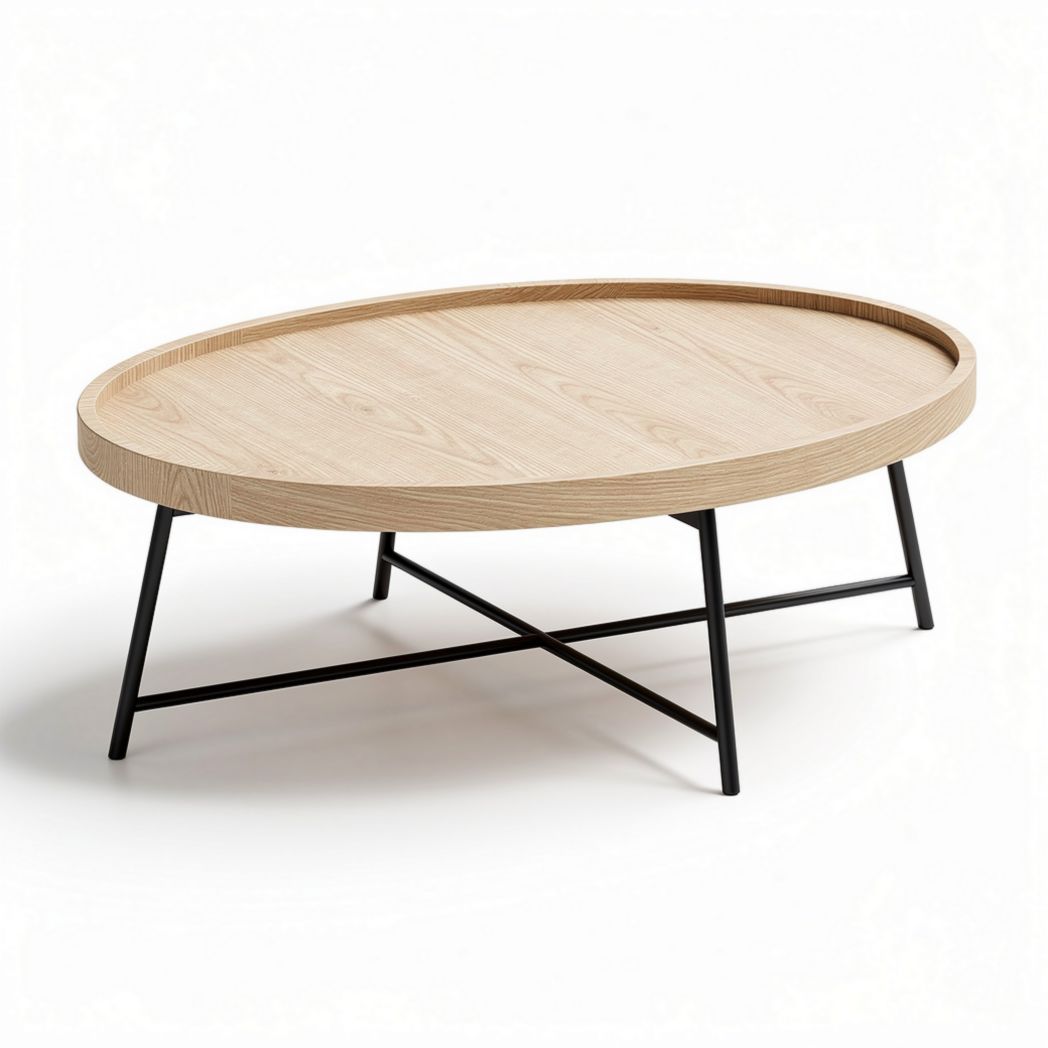 Oval wooden coffee table with metal legs 100 x 60 x 40cm natural finish