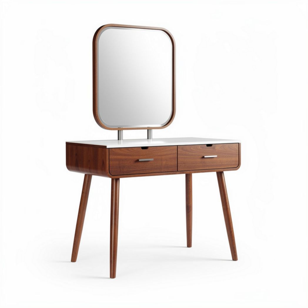 Wooden vanity table with mirror and two drawers for personal grooming 90 x 40 x 80cm