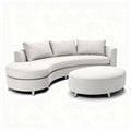 Curved sectional sofa with round ottoman in light gray fabric 190 x 90 x 80cm