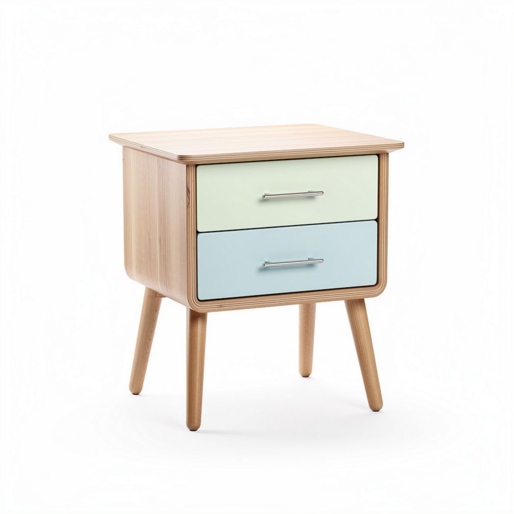 Wooden nightstand with two drawers in pastel colors 40 x 40 x 50cm