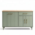 Modern green storage sideboard with natural wood top dimensions 150 x 45 x 80cm
