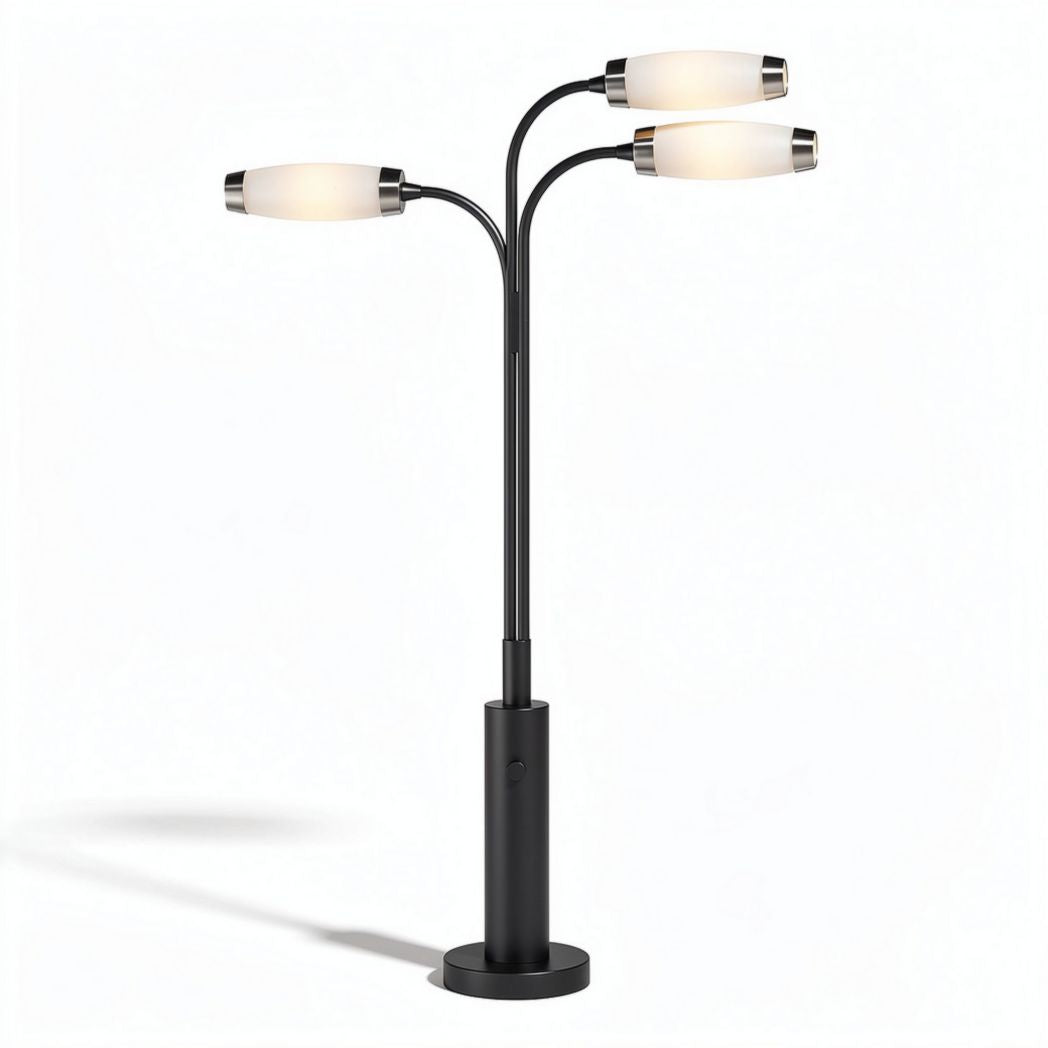Three-headed black floor lamp with adjustable shades and modern design 20 x 20 x 150cm