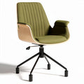 Swivel office chair with green fabric upholstery and wood accents 50 x 60 x 85cm
