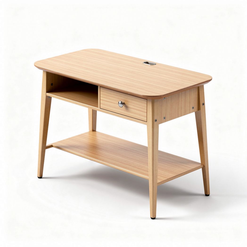 Wooden writing desk with drawer and open shelf in natural finish 95 x 50 x 75cm